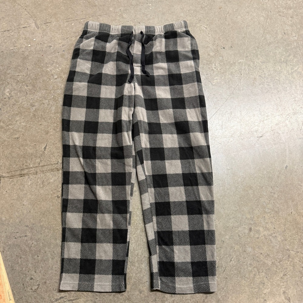 Dip Mens Pajama Pants Medium Grey Black Buffalo Plaid Fleece Sleepwear Lounge